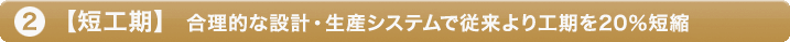2.【短工期】 合理的な設計・生産システムで従来より工期を20％短縮
